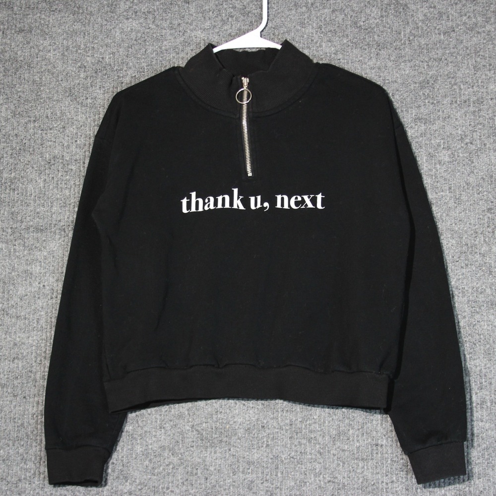 HM Ariana Grande Thank U Next Black 1/4 Zip Pullover Sweatshirt Cropped Youth 14